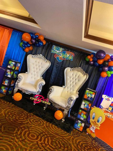 Space Jam Theme, Ash Baby, Prince Baby Shower Theme, Basketball Baby Shower, Space Jams, Gender Reveal Baby Shower Themes, Baby Birthday Party Theme, Baby Shower Party Themes, Baby Shower Pictures