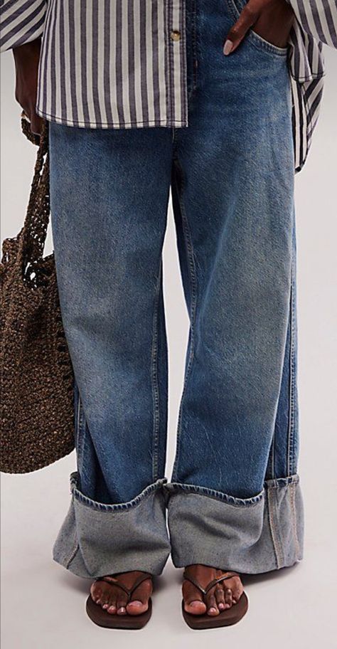 Big Cuff Jeans Outfit, Wide Cuff Jeans Outfit, Cuff Jeans Outfit, Cuffed Jeans Outfit, Jeans Aesthetic, Summery Outfits, Cuff Jeans, Fall 24, Cuffed Jeans