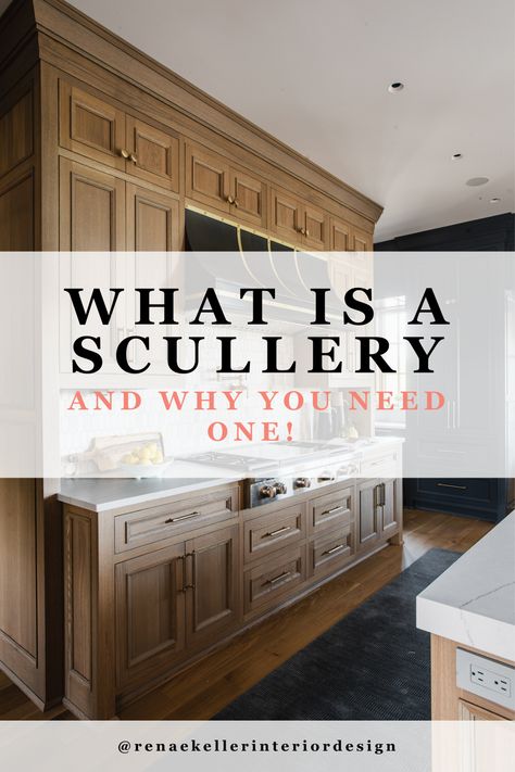 Renae Keller Interior Design | A scullery is a fantastic addition to any modern kitchen. It provides numerous benefits, including additional storage, prep space, and the ability to keep your main kitchen area organized and clutter-free. If you’re planning to build or update your kitchen space, adding a scullery may be the perfect choice for you. See one of my favorite Sculleries that we designed for a client at renaekeller.com. Sculary Kitchen, Kitchen Keeping Room Ideas Layout, Kitchens With Sculleries, Prep Sink In Pantry, Prep Area In Kitchen, Adding Shelves To Kitchen Island, Home Prep Kitchen, Pantry Design Organization, English Scullery Kitchen