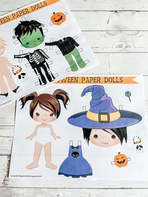 Printable Halloween Paper Dolls - Everyday Party Magazine Paper Doll Svg Free, Halloween Paper Dolls Printable Free, Paper Dolls Printable Free, Paper Doll Halloween, Halloween Paper Dolls, Free Halloween Costumes, Flower Making Crafts, Paper Dollhouse, Free Printable Paper Dolls