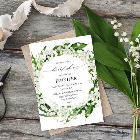 Bridal Shower Greenery, White Lily Of The Valley, Rustic Bridal Shower Invitations, Floral Bridal Shower Invitations, Bridal Shower Invitations Templates, Bridal Shower Rustic, Modern Invitation, Floral Bridal Shower, Bridal Shower Theme