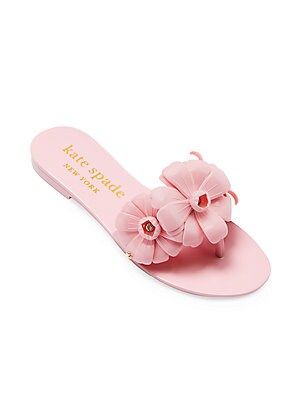 These kate spade new york Jaylee thong slides are adorned with tropical-floral embellishments..PVC upper.Open toe.Slides on.PVC sole.Imported. Fem Outfits, Turquoise Sandals, Kate Spade Sandals, Bedazzled Shoes, Leopard Print Wedges, Bow Flip Flops, Jeweled Sandals, Leather Thong Sandals, Leather Sandals Flat