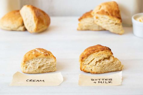 Cream scones vs. butter scones | King Arthur Baking Tea Scones Recipe, Butter Scones, Cream Scones Recipe, Basic Scones, Drop Scones, Cream Scones, King Food, Butter Milk, King Arthur Flour