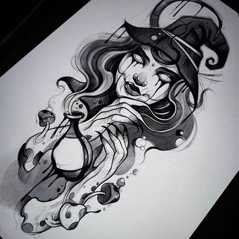 Tattoo Design For Hand, Witch Tattoo, Magic Tattoo, Spooky Tattoos, Horror Tattoo, Dark Art Tattoo, Tattoo Project, Desenho Tattoo, Tattoo Art Drawings