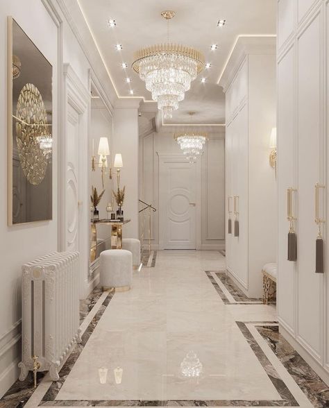 Neoclassical Interior, Marble Floors, Hallway Designs, Luxury House Interior Design, Architect Design House, Home Entrance Decor, Home Design Living Room, Home Building Design, Design Your Dream House