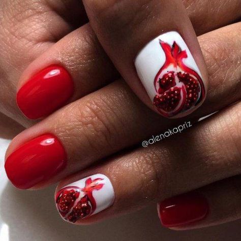 Yalda Nail, Pomegranate Design, Hand Makeup, Nail Drawing, Nail Art Techniques, Iphone Instagram, Nails 2023, Nail Patterns, Cute Nail Art