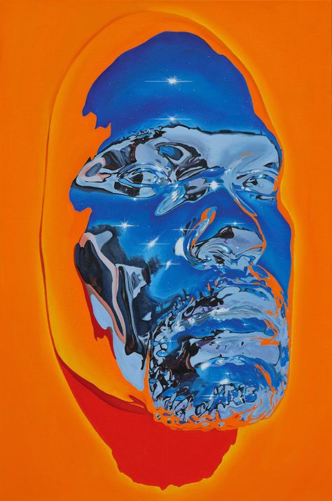 Chrome Face Masks and Hyperrealistic Oil Portraits by Kip Omolade, Contemporary ART #art, #drawing, #painting, #ideas, #aesthetic, #photography Oil Portraits, Pop Up Art, Colossal Art, Oil Portrait, Arte Inspo, Blue And Orange, Retro Futurism, Art Show, Painting Techniques