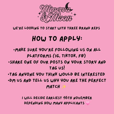 🍒🐸BRAND REP SEARCH🐸🍒 We are looking for 3 new brand reps to represent our brand 🩷 Are you active online, engaging and love Minerva & Moon? Maybe our brand rep role will be perfect for you! 🪩 What We're Looking For 🪩 Active engaging accounts who have a genuine love for our brand Regular, clear and cute content creation with our products. Public accounts with a following however the number of followers you have is not important! • no purchase requirements however must be active & shari... Brand Rep Search, Be Active, Genuine Love, Match Me, Content Creation, Thinking Of You, How To Apply, Moon, Quick Saves