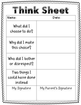 THINK SHEET - CLASSROOM MANAGEMENT {FREEBIE} - TeachersPayTeachers.com Alternative Classroom Seating, Alternative Classroom, Think Sheets, Think Sheet, Behavior Reflection, Teaching Classroom Management, Classroom Seating, Responsive Classroom, Classroom Behavior Management