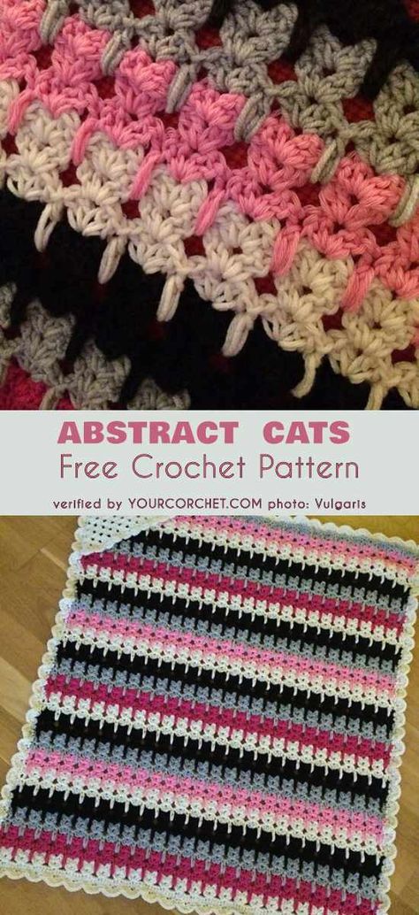 Abstract Cats Free Pattern Abstract Cats, Cat Stitch, Kid Blanket, Small Bunny, Crochet Cat Pattern, Crochet For Beginners Blanket, Cat Blanket, Crochet Things, Afghan Crochet