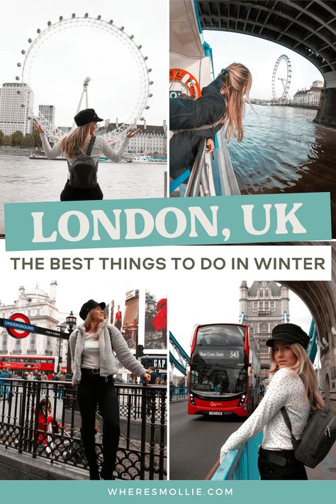 If you're looking for the best things to do in London in winter, this winter London travel guide is for you! It might be a bit cold so get your London winter outfits ready for the ultimate UK holiday! If you're not sure how to pack for London in winter you'll definitely need an umbrella and a coat! The London Eye, Trafalgar square, Big Ben, London Bridge, London aesthetic and style, London photography are all good to see in winter in London England. #London #Winter #England via @wheresmollieblog 3 Days In London, London In January, London In Winter, Winter London, London Travel Guide, London In December, London Bucket List, Visiting London, London Itinerary