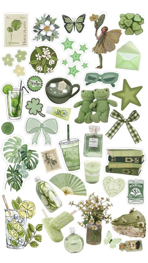 Green Scrapbook, Flower App, Sticker Design Inspiration, Travel Collage, Scrapbook Quotes, Scrapbook Printing, Art Journal Cover, Diy Journal Books, Green Sticker