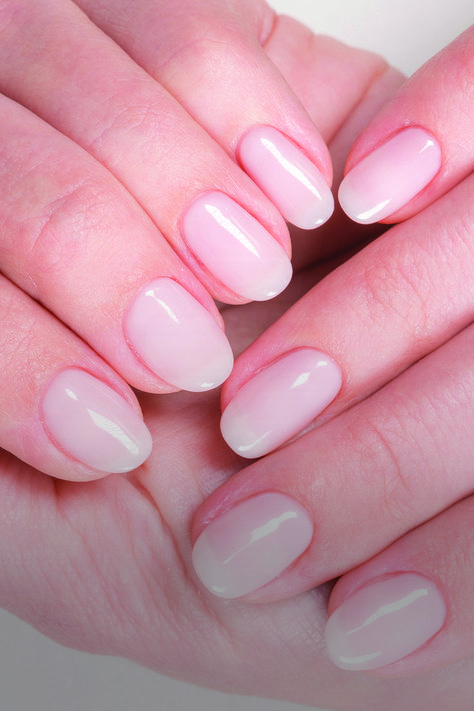 American Manicure Oval Nails, Strawberry Milk French Nails, Milk Bath Manicure, Creamy Manicure, Oat Milk Nails, Pink Nail Acrylic, Strawberry Milk Nails, Milk Bath Nails, Bath Nails