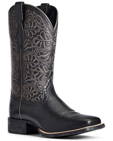 Ariat Womens Round Up Remuda Western Boots - Wide Square Toe, Black Neon Cowgirl Aesthetic, Black Square Toe Boots, Neon Cowgirl, Ariat Western Boots, Texas Trip, Halloween Group, Womens Cowgirl Boots, Feminine Clothes, Black Cowboy Boots