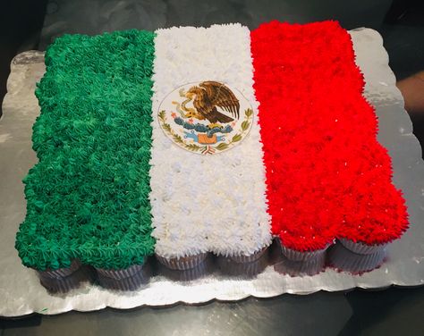 Mexican Flag Cake Ideas, Mexican Flag Cake, Cupcakes Mexicanos, 13th Birthday Party Ideas For Teens, Flag Desserts, Cupcake Flags, Mexican Bread, Flag Cake, Mexican Party Theme