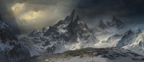 Sharp Mountain by MaxiimusT Environment Inspiration, Icewind Dale, Dark Mountains, Mountains Aesthetic, Landscape Inspiration, Dnd Maps, Snowy Mountain, Winter Mountain, Environment Art