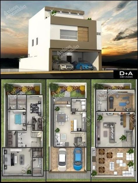 Shipping Container House Plans, Duplex House Plans, Narrow House, House Construction Plan, Model House Plan, Apartment Plans, Duplex House, Bedroom House Plans, Modern House Plans