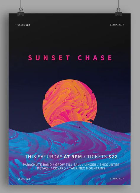 Sunset Poster Design, Retreat Flyer, Sunset Graphic Design, Sunrise Music, Prom Posters, Film Festival Poster, Sunset Logo, Event Poster Template, Sunset Party