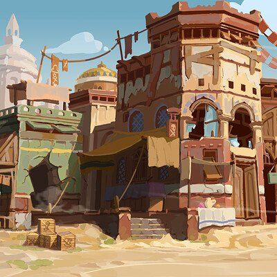 ArtStation - liquid Egypt Architecture, Urban Ideas, Architecture Blueprints, Fantasy Village, Comic Ideas, Environment Painting, Paper Art Craft, Fantasy Art Landscapes, Digital Art Illustration