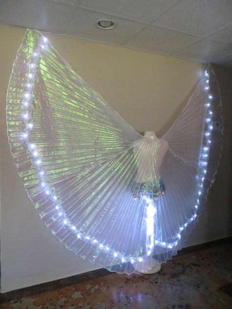 LED Isis wings costume.!!♡♡♡ Iridescent Organza, Dance Props, Worship Dance, Fairy Cosplay, Praise Dance, Mardi Gras Costumes, Art Costume, Belly Dance Costume, Wings Costume