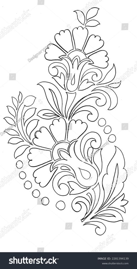 Fly Stitch Leaf Filling Design In Aari, Alpona Design Drawing, Embroidery Motifs Drawing, Fabric Painting Motifs, Hand Embroidery Patterns Flowers Drawings, Bordado Jacobean, Floral Design Drawing, Seni Resin, Flower Drawing Design