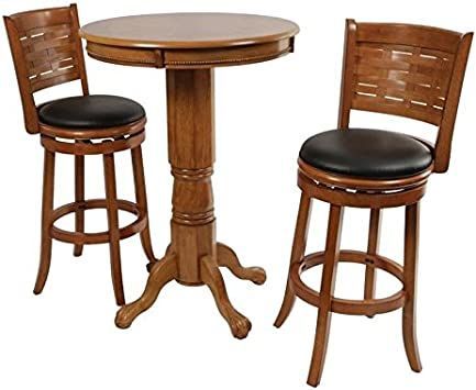 Boraam Florence 3 Piece Pub Set in Brush Oak Pub Stools, Round Bar Table, Kursi Bar, Pub Set, Solid Wood Chairs, Pub Table Sets, Patio Bar Set, Table Round, Pub Table