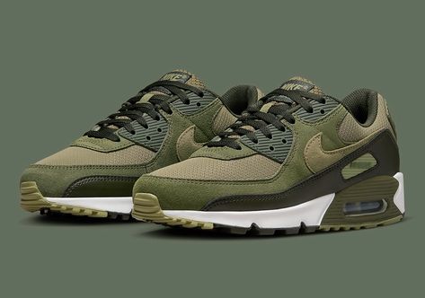 Nike Air Max 90 Olive Tan Brown | SneakerNews.com Nike Air Max 90 Green, Air Max 90 Green, Green Shoes Outfit, Olive Green Sneakers, Olive Green Outfit, Olive Green Shoes, Air Max 2, Nike Air Max 90s, Nike Air Max 2