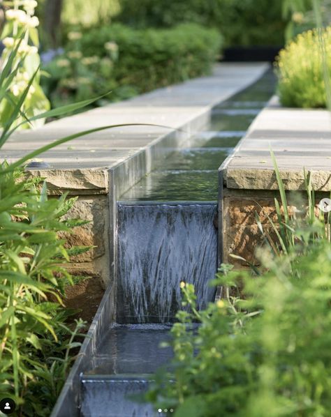 Low Water Garden Ideas, Stepped Garden Ideas, Water Rill, Marcus Barnett, Modern Water Feature, Balboa Island, Drainage Ditch, Low Water Gardening, Garden Water Feature