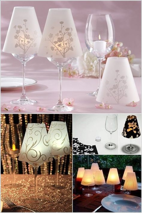 18 Clever Things To Do With Wine Glasses Wine Glass Lamp, Wine Glass Decor, Renewal Ceremony, Wine Glass Candle, Wine Craft, Wine Glass Crafts, Painted Wine Glasses, Glass Lamp Shade, Wine Bottle Crafts