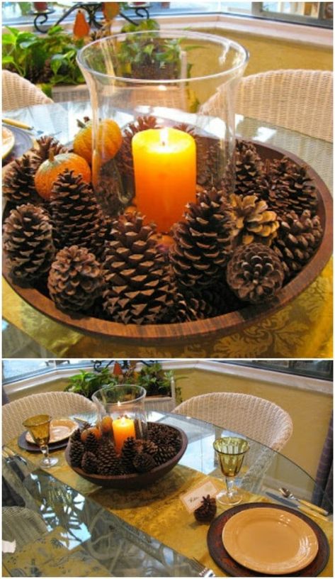 25 Creative Pinecone Crafts That Add Beauty To Your Fall And Winter Decor Simple Thanksgiving Table, Easy Fall Decor, Thanksgiving Decorations Diy, Dekor Diy, Rustic Fall Decor, Pine Cone Decorations, Autumn Table, Cones Crafts, Diy Thanksgiving