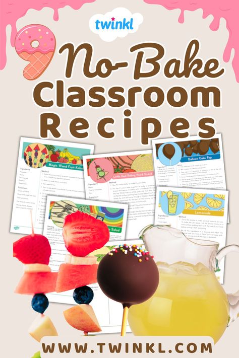 Teach your class how to make a whole range of tasty and nutritious treats using Twinkl's no-bake recipes for kids. Perfect for K-2 children, this pack includes a whopping nine recipes for kids to try in the classroom or at home. All you need to get baking is a copy of your chosen recipe, plus a handful of simple ingredients and utensils. No Bake Classroom Recipes For Kids, Classroom Cooking Ideas No Bake, No Bake Classroom Recipes, Baker Baker Ideas For Kids School, Classroom Recipes For Kids, Cooking Activities For Preschoolers, Cooking Ideas For Kids, No Bake Recipes For Kids, Classroom Recipes