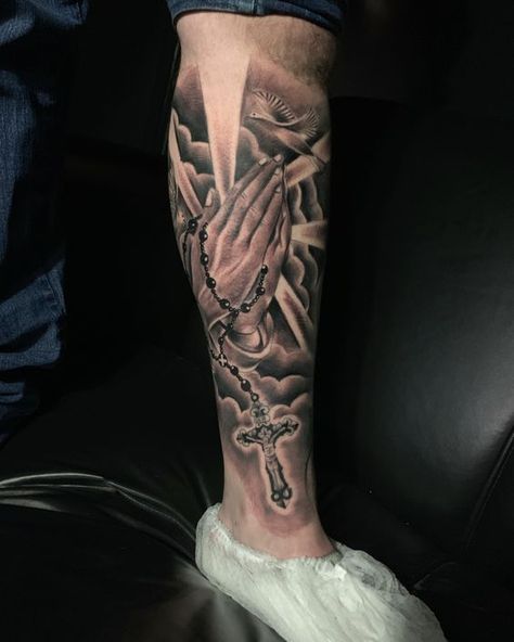 If you have been looking for unusual tattoo designs with praying hands for a long time, then our article is for you. We have collected 55+ of the most interesting and their meanings in human life. Calf Sleeve Tattoo Men, Tattoo Pierna Hombre, Simple Leg Tattoos, Cloud Tattoo Sleeve, Chest Tattoo Stencils, Calf Tattoo Men, Arm Tattoos For Guys Forearm, Leg Sleeve Tattoos, Wing Tattoo Men