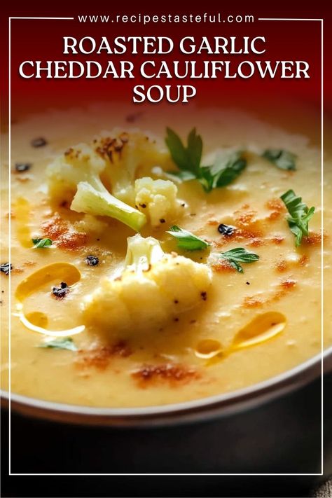 This creamy roasted garlic cheddar cauliflower soup combines the nutty flavor of roasted garlic with sharp cheddar and tender cauliflower for a comforting, savory soup. Perfect for a cozy night, this soup is rich, flavorful, and packed with veggies! Cheddar Cauliflower Soup, Cauliflower Cheddar Soup, Cheddar Cauliflower, Daily Schedule Kids, Garlic Cheddar, Roasted Cauliflower Soup, Roasted Garlic Cauliflower, Cauliflower Soup Recipes, Garlic Soup