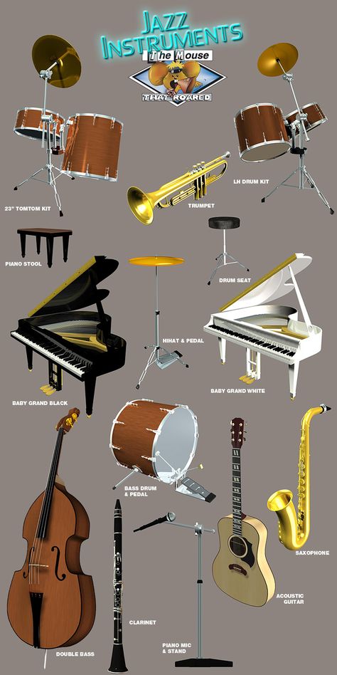 Jazz Band Instruments and Accessories Jazz Band Art, Bass Saxophone, Indian Instruments, Free Music Worksheets, Band Instruments, Indian Musical Instruments, Jazz Instruments, Shapes Preschool, Music Worksheets