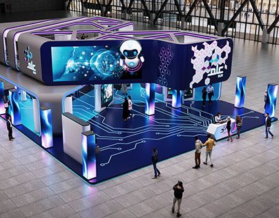 Futuristic Exhibition Stand Design, Futuristic Stand Design, Futuristic Exhibition Design, Futuristic Booth Design, Exhibition Booth Design Ideas Creative, Futuristic Exhibition, Interactive Exhibition Design, Tech Booth, Booth Design Exhibition