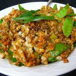 Fried Rice with Ginger, Hoisin, and Sesame - Allrecipes.com Easy Porkchops, House Fried Rice Recipe, Hamburger Wedding, Sesame Recipes, Sesame Salmon, Fried Quinoa, Vegetarian Barbecue, Teriyaki Beef, Chicken Fried Rice