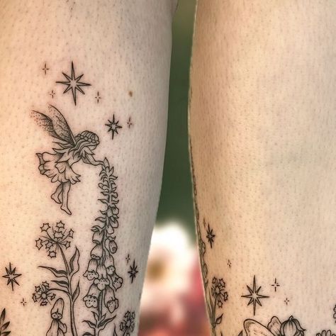 Rachel🌿🖋🍂 on Instagram: "Oh to live in a fairy garden surrounded by foxgloves and sitting on mushrooms🥲 had a class time doing this flash piece ankle wrap for the most wonderful client, yall may have seen it on my reel the other day but thought it deserved a closer look hehe! :) #tattoo #fineline #fairytattoo #fairycore #cottagecore #botanicaltattoo #mushroomtattoo" Woodland Fairy Tattoo Sleeve, Whimsical Fairy Tattoo Sleeve, Fairy Ring Tattoo Ankle, Fairy Garden Ideas Tattoo, Fairy Ring Tattoo Elbow, Cottagecore Tattoo Sleeve, Mushroom Garden Tattoo, Fairy Garden Tattoo Sleeve, Cute Fairy Tattoo