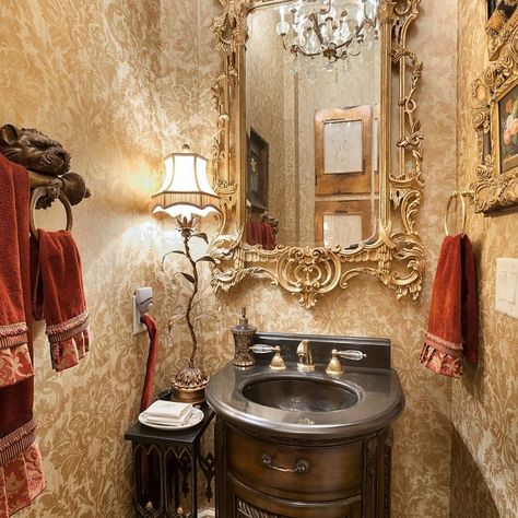 Victorian Powder Room, Knotting Hill, Hill Interiors, Design Bathroom, Half Bath, Myrtle Beach, Powder Room, Single Vanity, Framed Bathroom Mirror