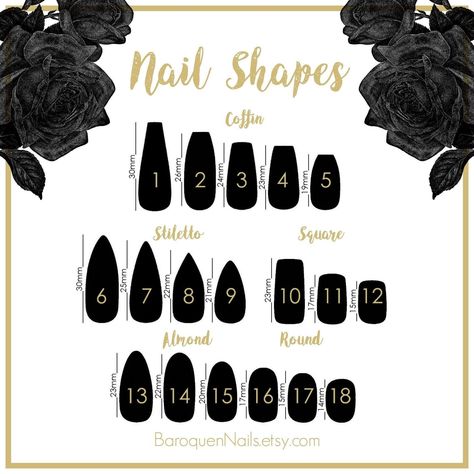 😍 NEW SHAPES 😍 New nail shapes have been added to the shop!  ▪️XLong Tapered Coffin ▪️Tapered Coffin ▪️Sculpted Stiletto ▪️Midi Stiletto Tapered Coffin, Nail Shape Chart, Nail Sizing Kit, Nail Shapes Square, Shape Chart, Lipstick Nails, Black Acrylic Nails, Nail Techniques, Minx Nails