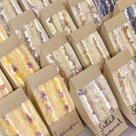 The 2023 Viral Trend We Started - Cake Sandwiches! Packaged Cake Slices, Cake Sandwich Ideas Desserts, Cake Sandwich Ideas, Loaf Cake Packaging Ideas, Cottage Baking, Cake Sandwiches, Jam Roll, Caramel Ganache, Praline Cake