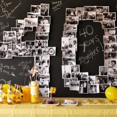 Painel com fotos para decorar aniversários de casamento Anniversary Dessert, 40th Party Ideas, 40th Birthday Men, 40th Bday Ideas, 40th Anniversary Party, 40th Wedding Anniversary, Owl Party, Wedding Anniversary Party, 40th Birthday Parties