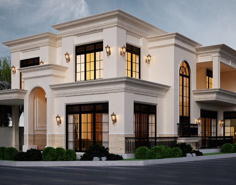 10 Marla Exterior on Behance Neoclassical Exterior Design, Neoclassical Homes Exterior, Classical House Exterior, Neoclassical House Exterior, Modern Classic House Design Exterior, Living Room Classic Design, Classic House Design Exterior, Neoclassic Exterior, Modern Classic House Exterior