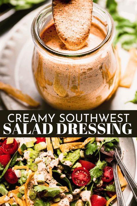 Southwest Salad Dressing Recipe, Southwest Salad Dressing, Mexican Salad Dressings, Southwest Salad Recipe, Southwest Dressing, Taco Salad Dressing, Healthy Dressing Recipes, Southwestern Salad, Southwest Salad