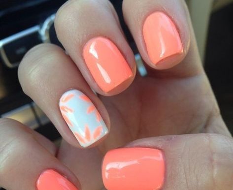 Summer Nails beach designs - Inspired Beauty Coral Nails With Design, Summer Gel Nails, Coral Nails, Valentine Nails, Cute Spring Nails, Cute Nail Art Designs, Cute Gel Nails, Summer Nails Colors, Neon Nails