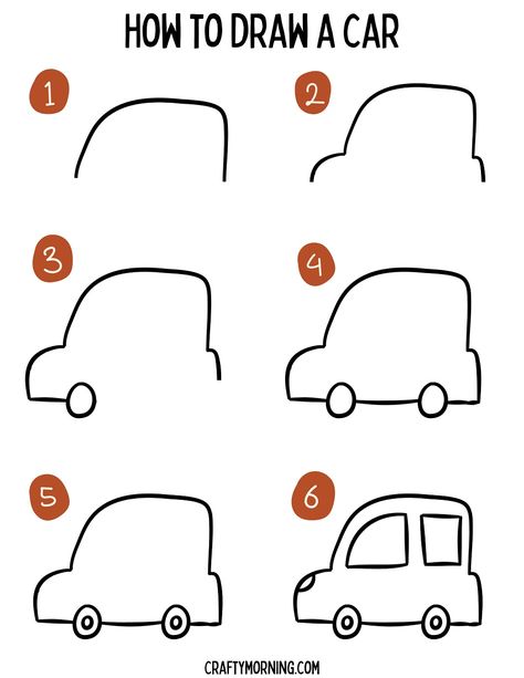 How to Draw a Car (Easy Step by Step) - Crafty Morning Car Doodles Easy, How To Draw A Car Easy, Easy Drawings Car, How To Draw A Car Step By Step, Vehicles Drawing For Kids, Car Simple Drawing, How To Draw A Car, Car Easy Drawing, Car Drawing For Kids