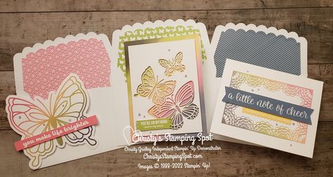 Stampin' Up! Notes of Cheer Card Kit #NotesofCheer Stampin Up In Colors, Beautiful Butterfly Images, Butterfly Brilliance, Butterfly Bouquet, Cheers Card, My Butterfly, Bouquet Tutorial, Bunny Treats, Craft Fair Displays