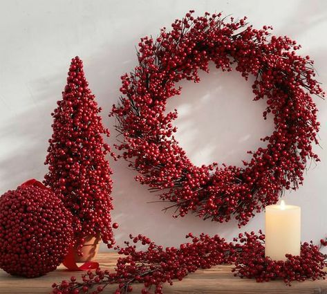 Vampire Christmas, Cypress Garland, Red Berry Garland, Creative Sweets, Red Berry Wreath, Aesthetic Holiday, Door Hangings, Interesting Interiors, Kissing Ball