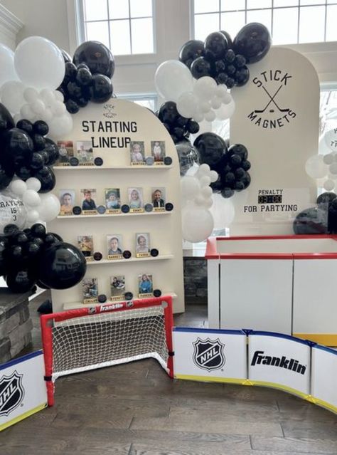 Hat Trick Birthday, Hockey Party Decorations, Hockey Party Ideas, Hockey Birthday Party, Game Day Ideas, Hockey Birthday Parties, Surprise 50th Birthday Party, Snack Display, Wild Hockey