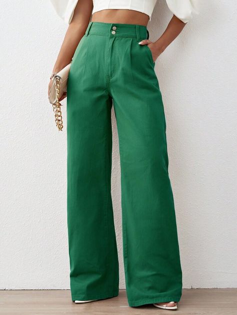 High Waist Wide Leg Jeans | SHEIN USA High Waist Wide Leg Jeans, Collared Greens, Pants Outfit, Amazing Products, Wide Leg Jeans, Leg Jeans, Dark Green, High Waist, Wide Leg