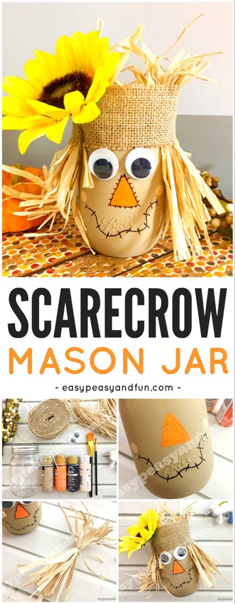 Mason Jar Scarecrow, Scarecrow Diy, Mason Jar Halloween, Mason Jar Halloween Crafts, Fall Mason Jar Crafts, Diy Scarecrow, Scarecrow Crafts, Halloween Mason Jars, Fall Mason Jars